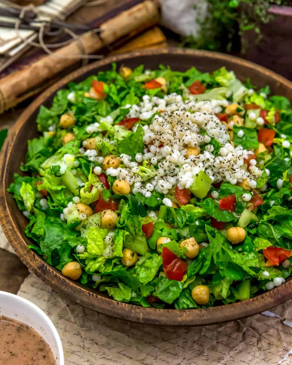 Close up of Oil Free Middle Eastern Couscous Salad