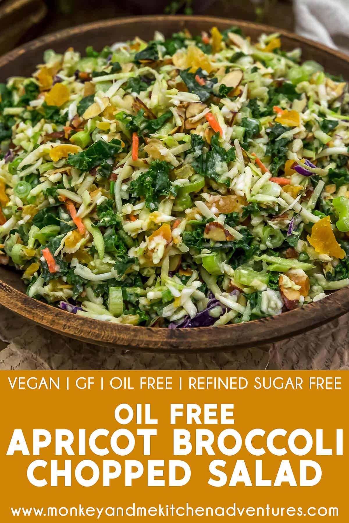 Oil Free Apricot Broccoli Chopped Salad with Text Description