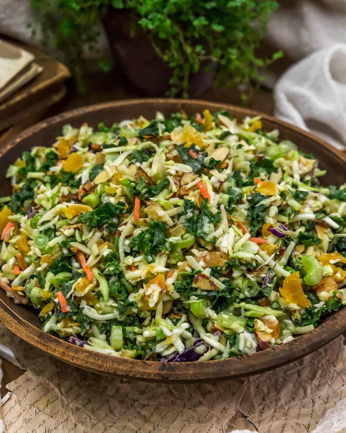 Bowl of Oil Free Apricot Broccoli Chopped Salad