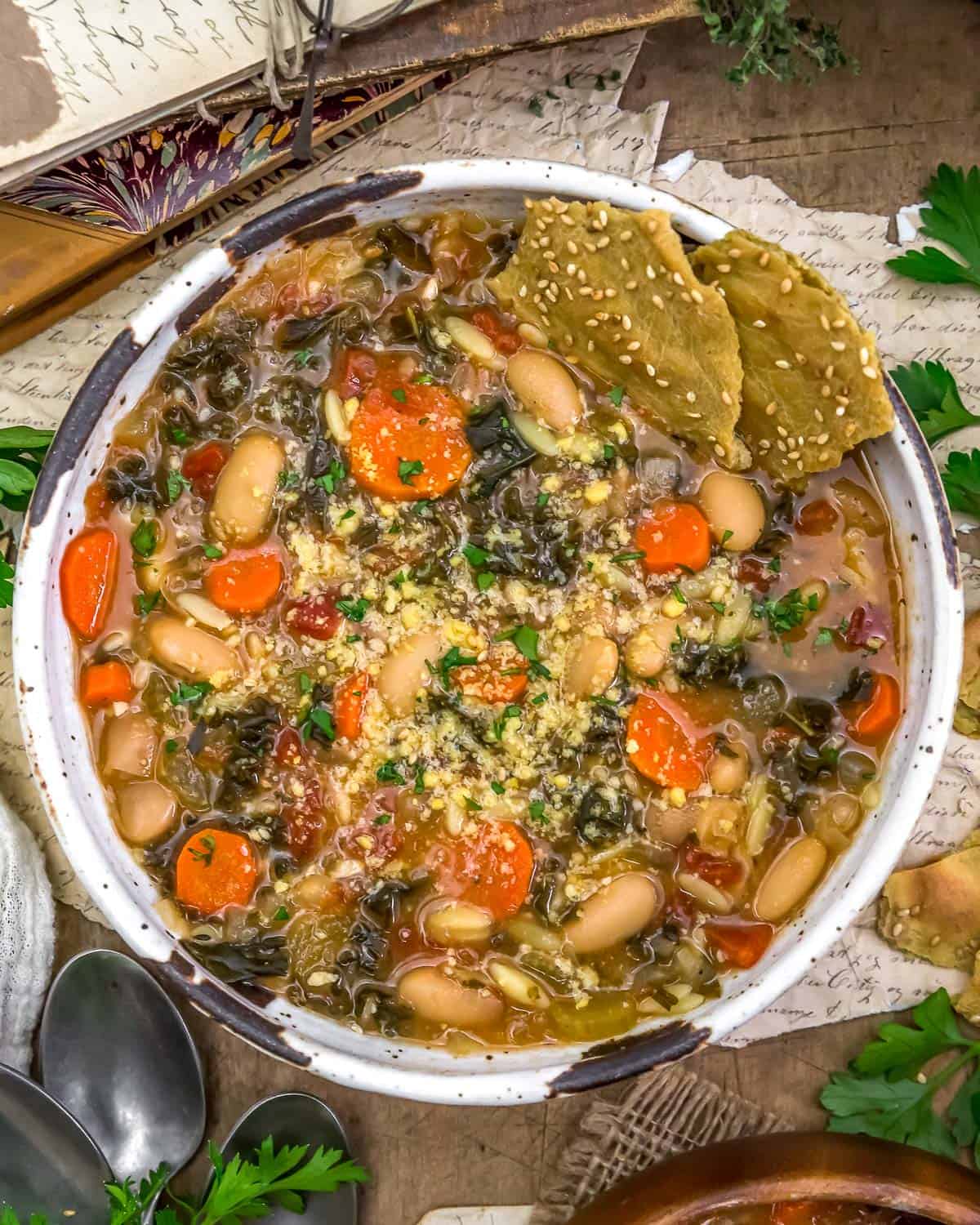 Bowl of Oil Free Kale Orzo Soup