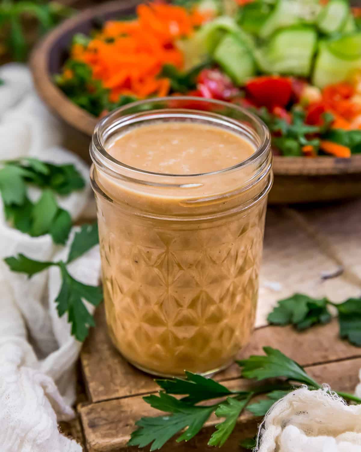 Oil Free Shallot Vinaigrette in a jar