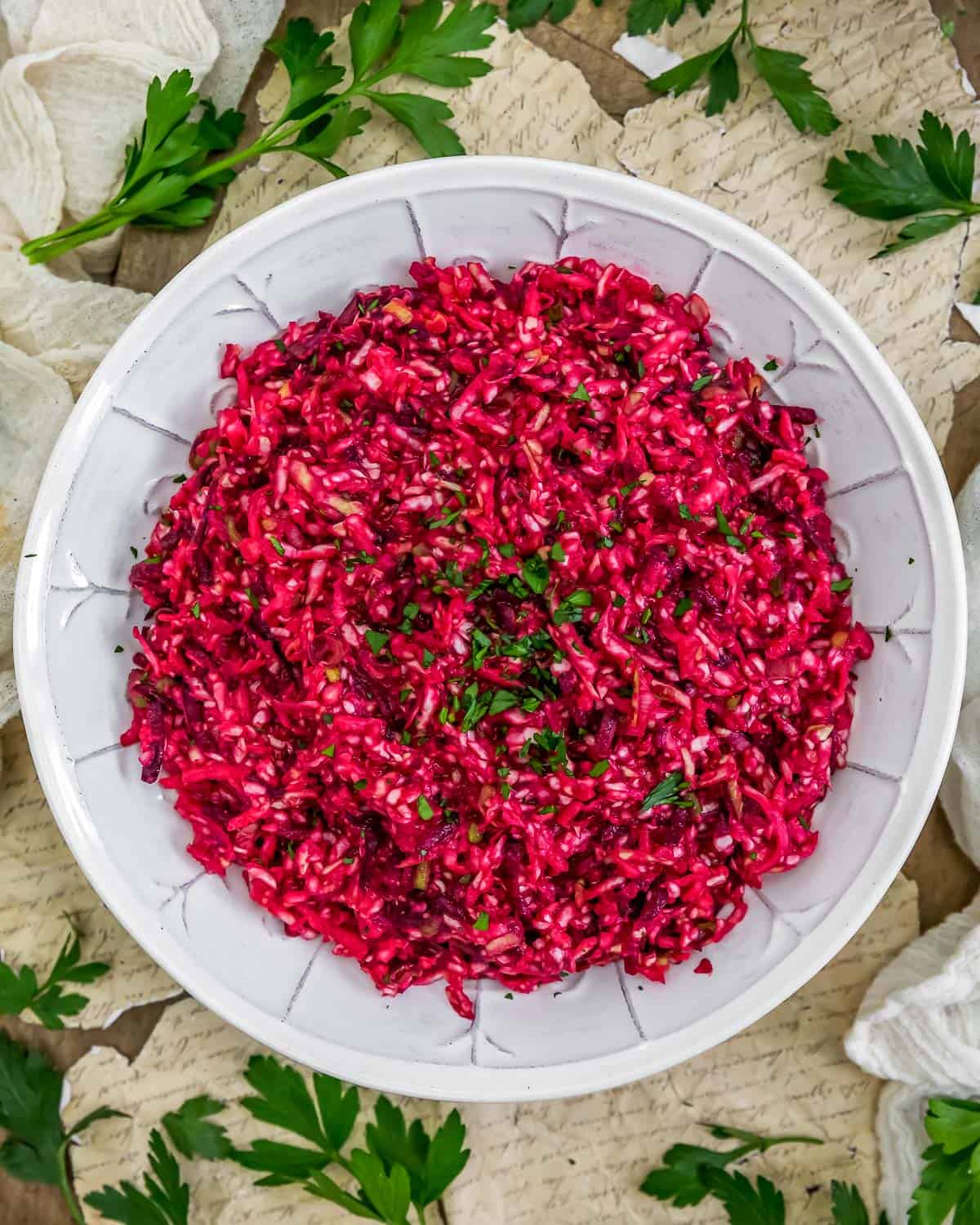 Bowl of Oil Free Tangy Beet Coleslaw