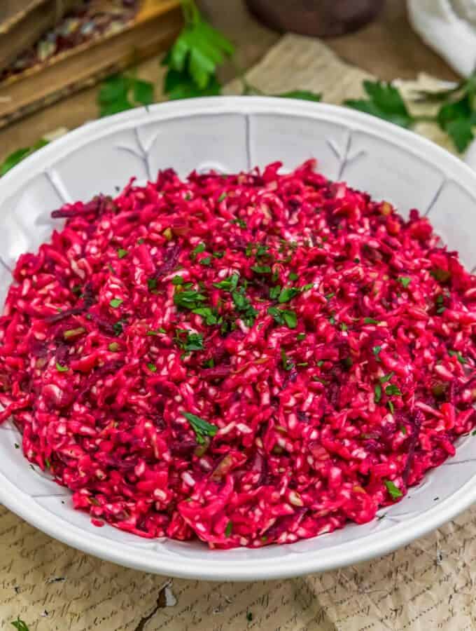 Oil Free Tangy Beet Coleslaw in a bowl