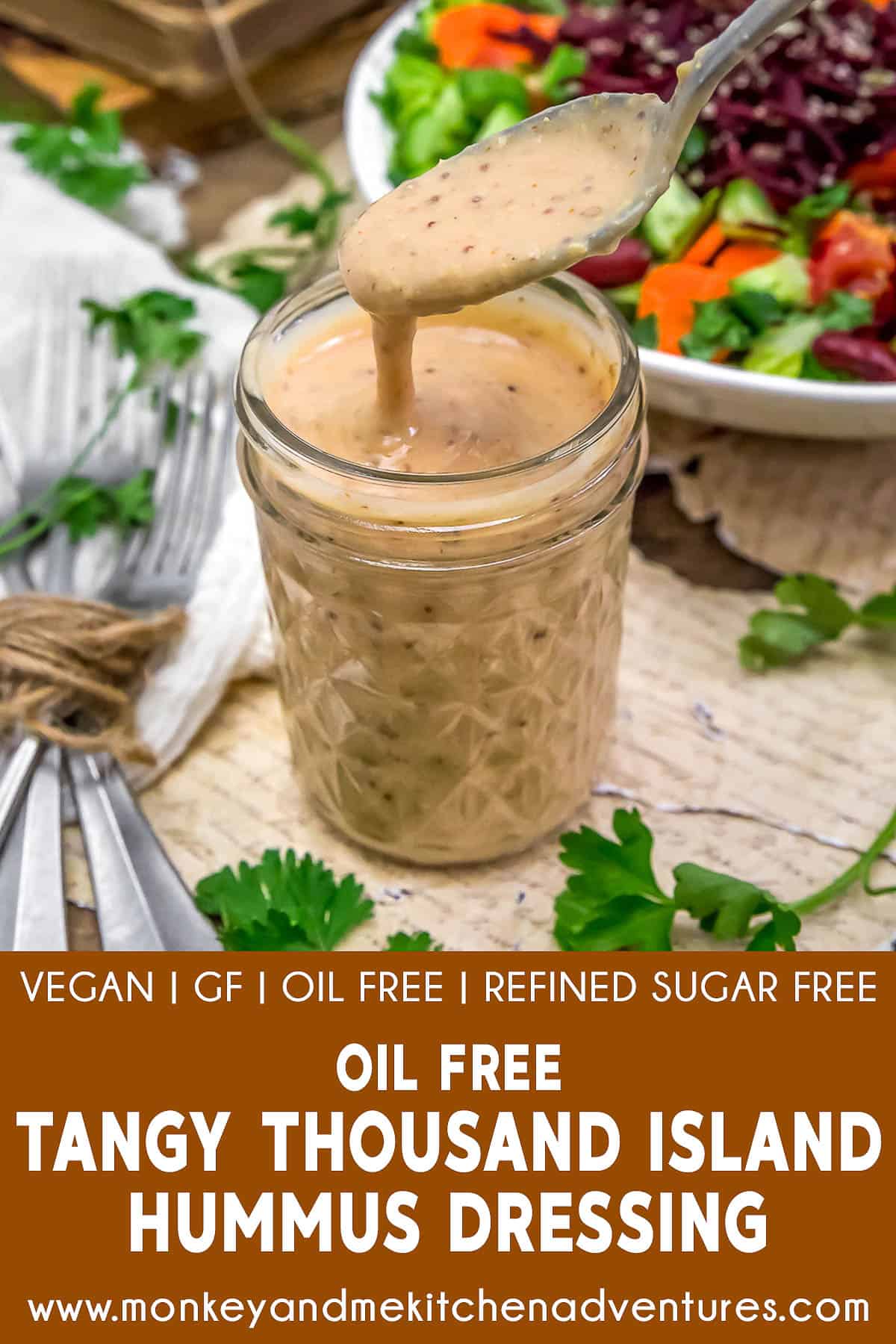 Oil Free Tangy Thousand Island Hummus Dressing with text description