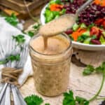 Oil Free Tangy Thousand Island Hummus Dressing in a jar