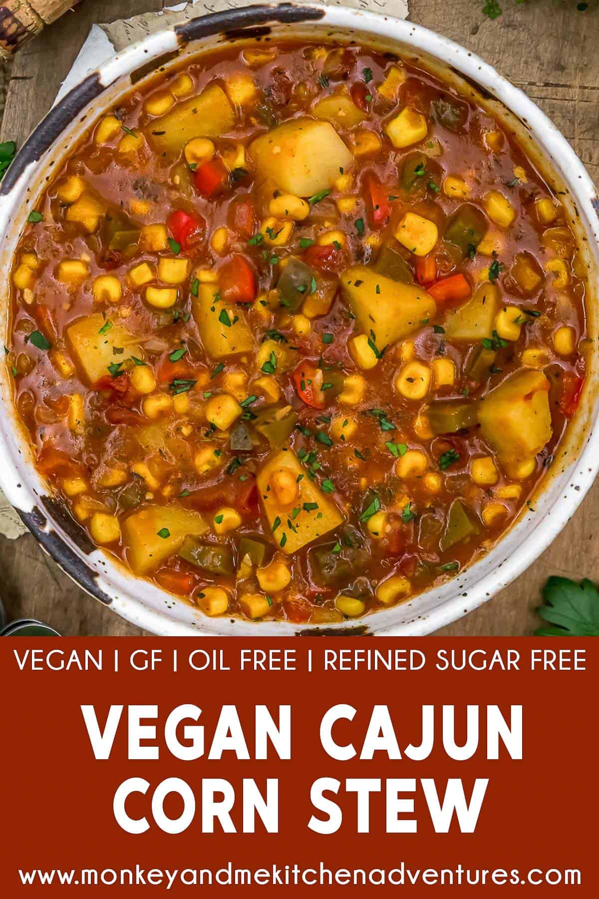 Vegan Cajun Corn Stew with text description