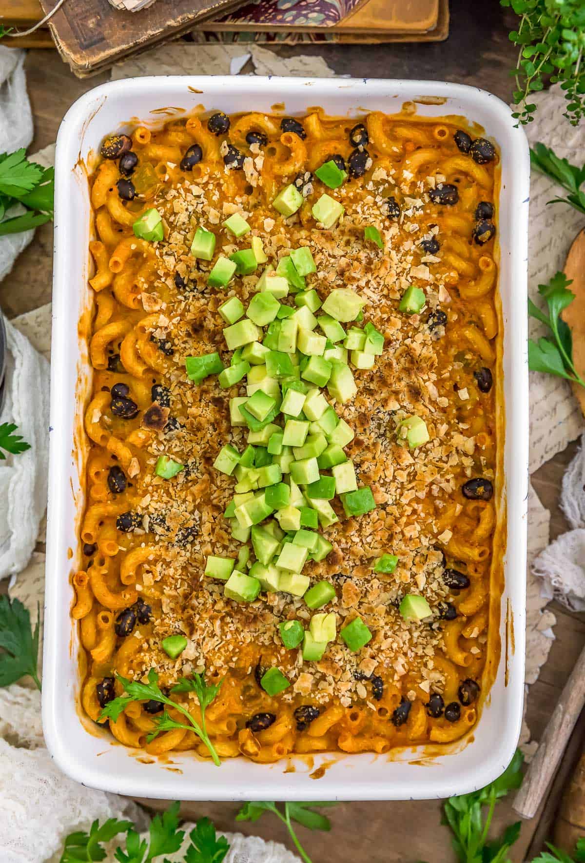 Casserole of Vegan Enchilada Mac and Cheese