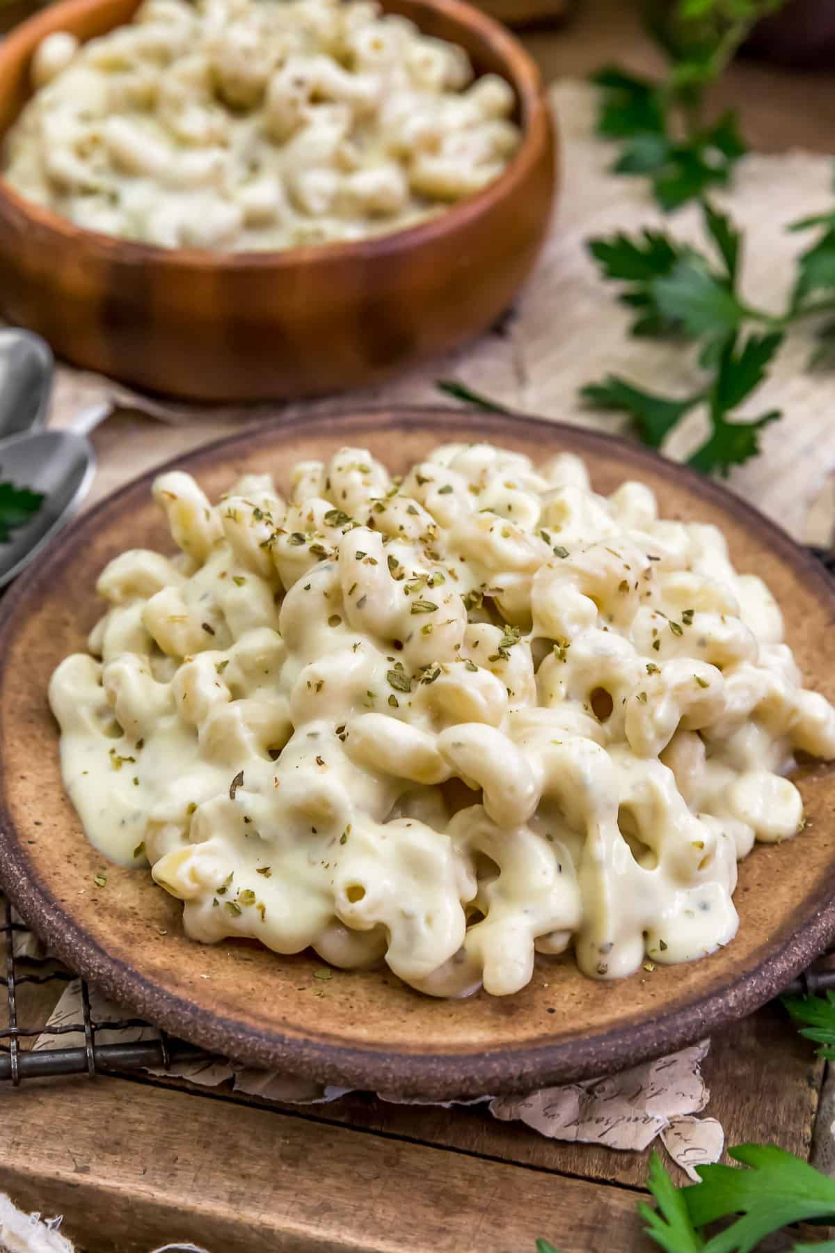 Served Vegan Greek Mac and Cheese