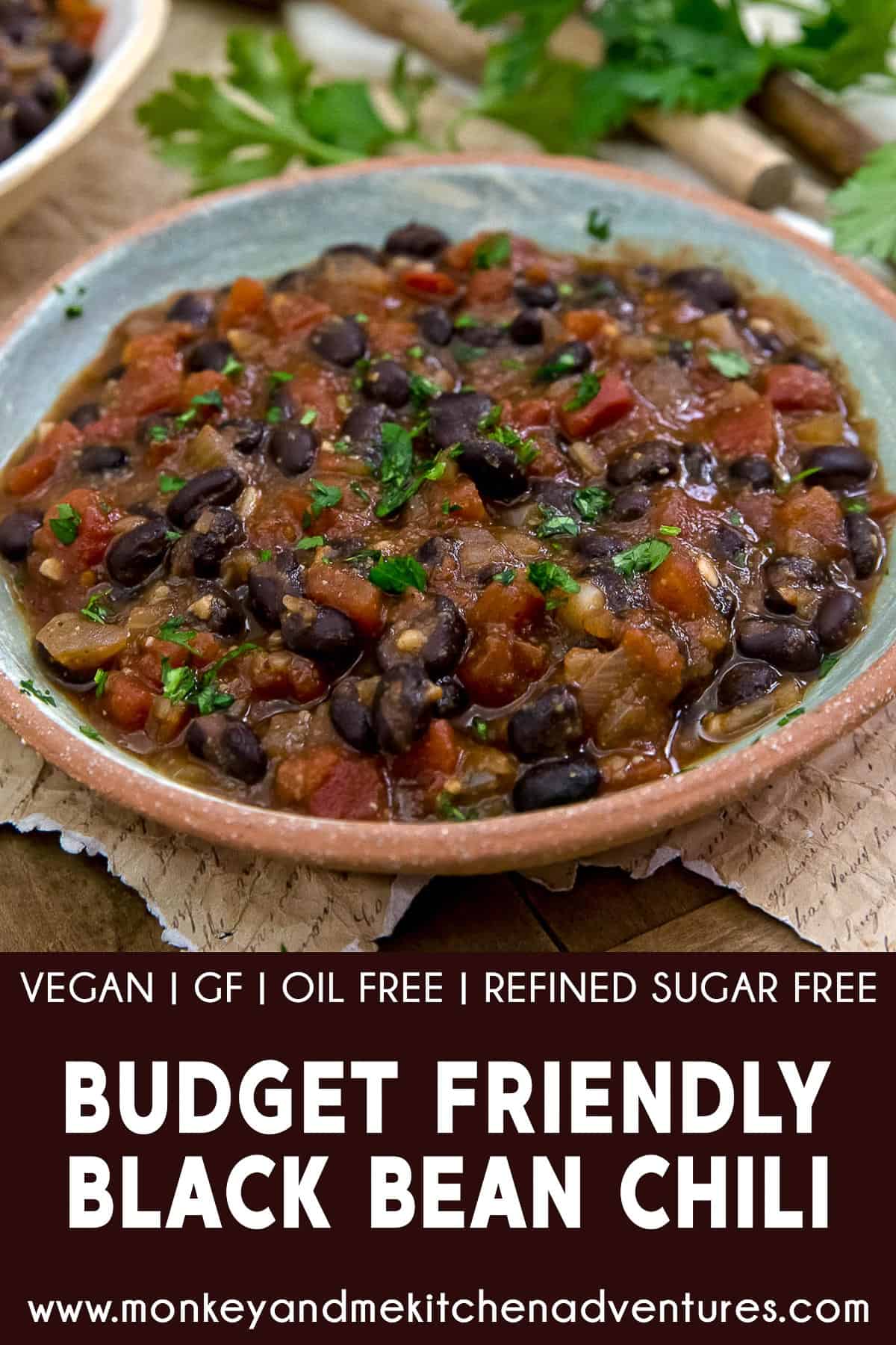 Budget Friendly Black Bean Chili with text description