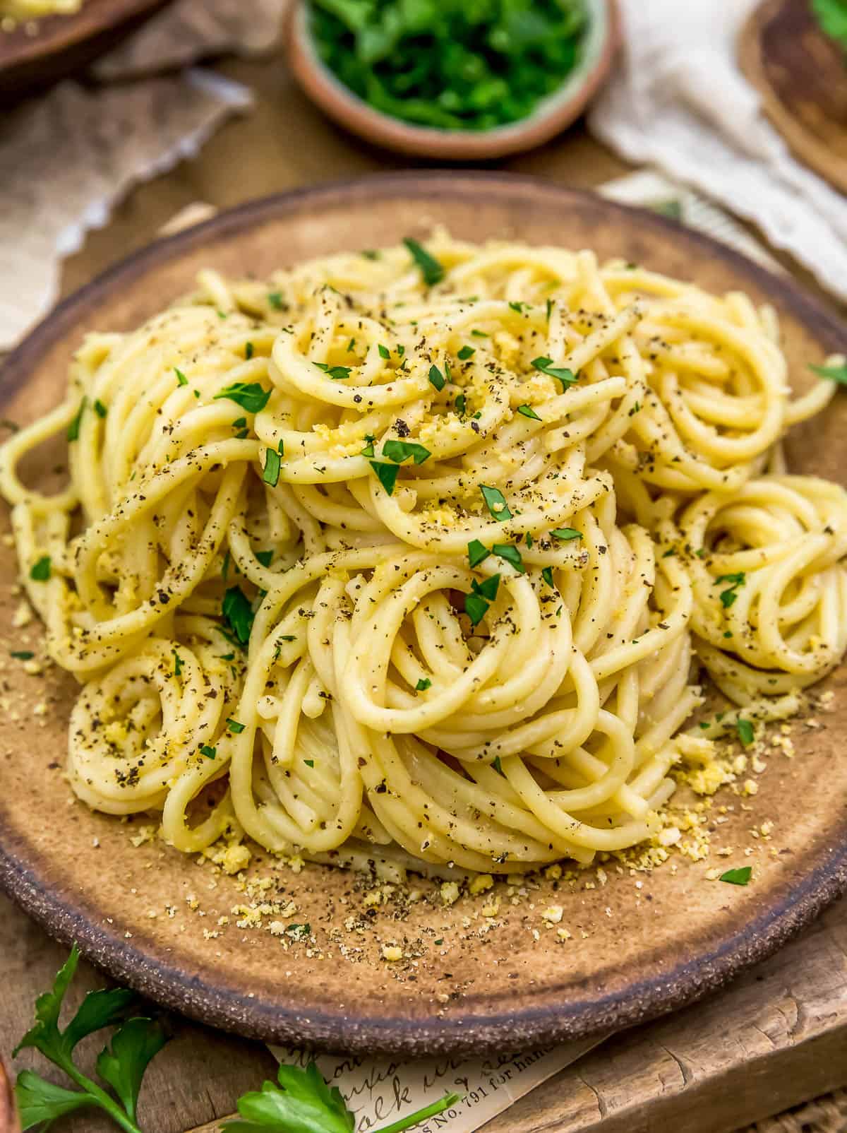 Easy Vegan Cacio e Pepe (Cheese and Pepper) on a plate