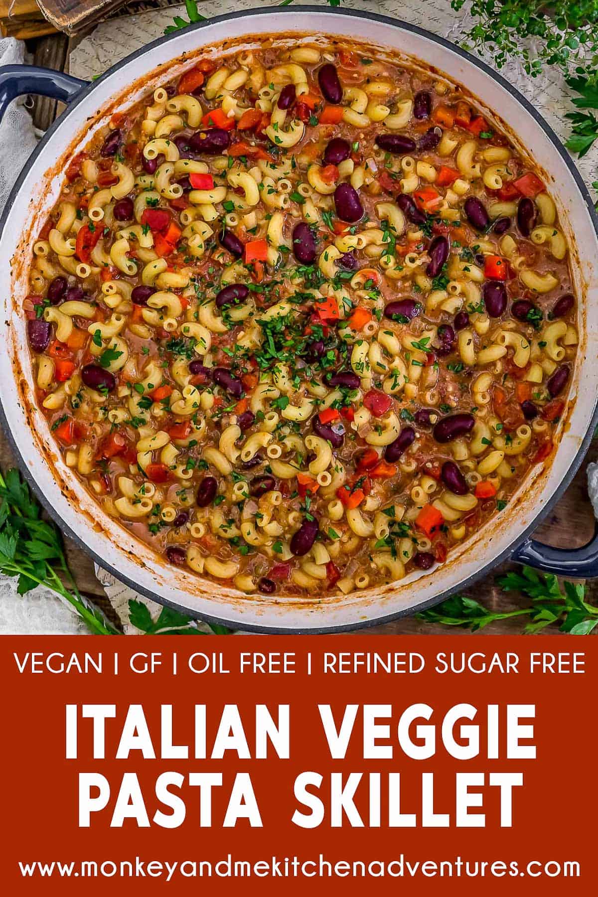 Italian Veggie Pasta Skillet with text description