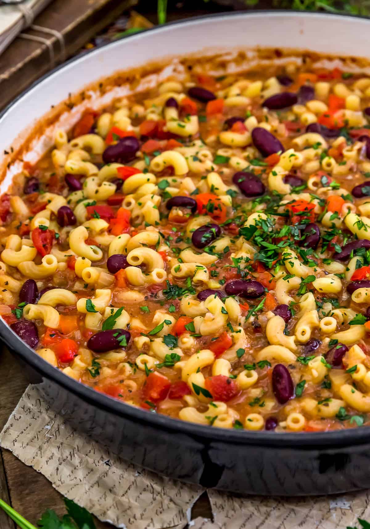 Close up of Italian Veggie Pasta Skillet