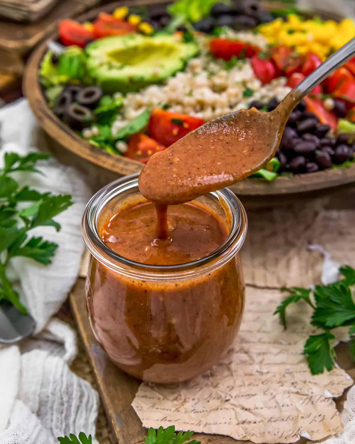 Spoon of Oil Free Baja Salad Dressing