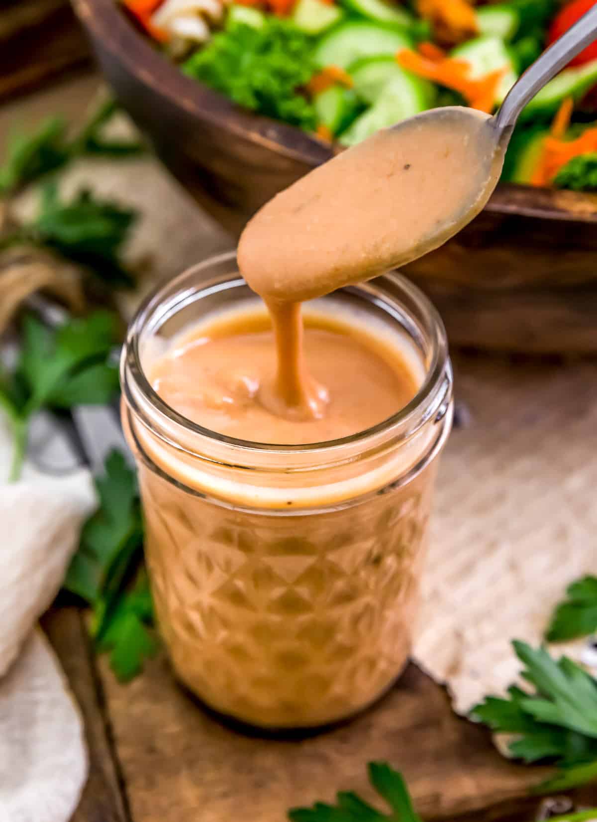Spoon of Oil Free Easy French Hummus Dressing