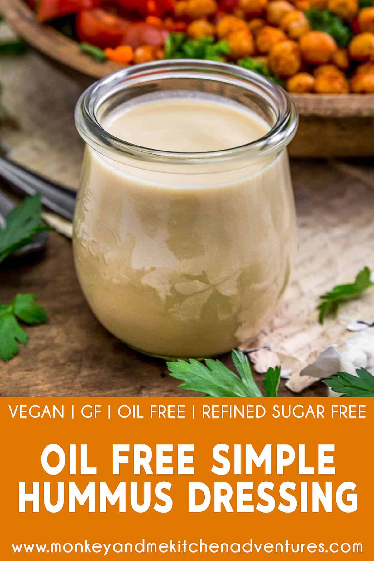 Oil Free Simple Hummus Dressing with text description