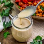 Spoon of Oil Free Simple Hummus Dressing