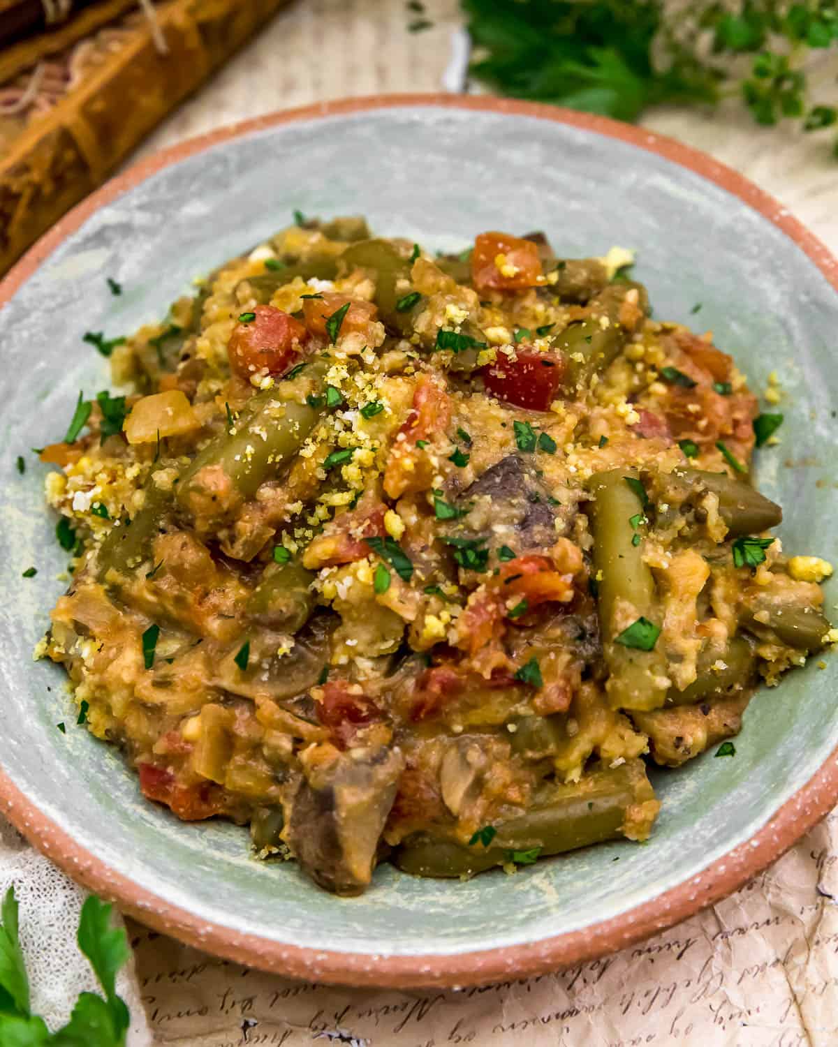 Bowl of Green Bean Tomato Bake