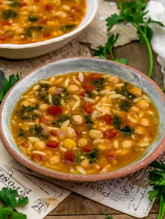 Served Healthy Tunisian Chickpea Orzo Soup