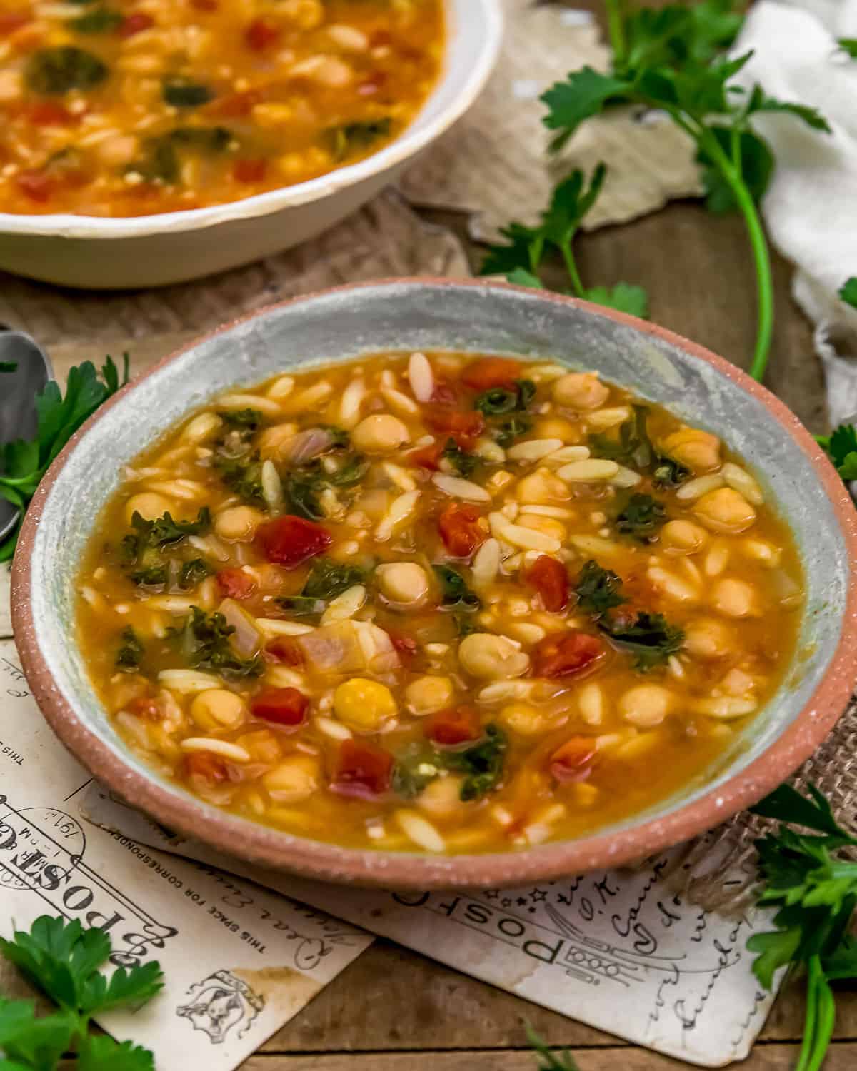 Served Healthy Tunisian Chickpea Orzo Soup