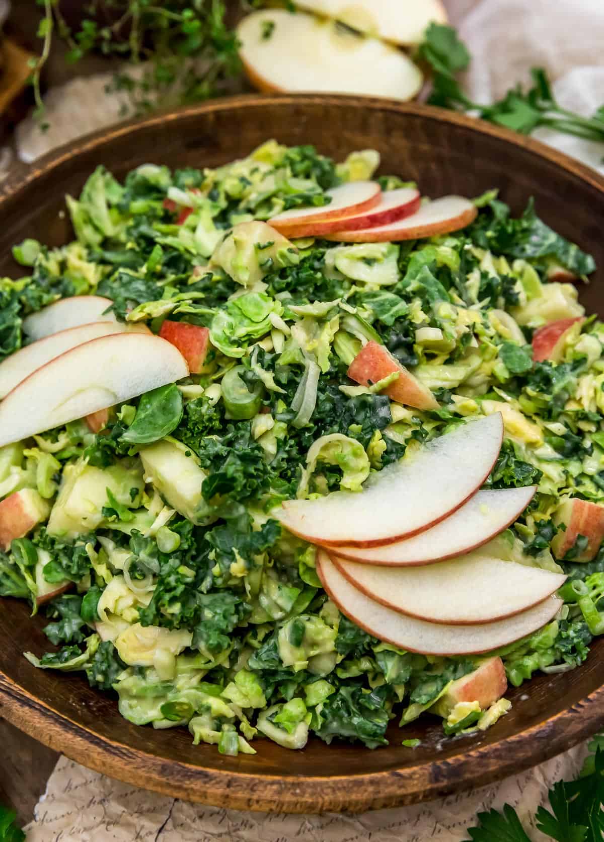 Maple Mustard Brussel Sprouts Salad in a bowl