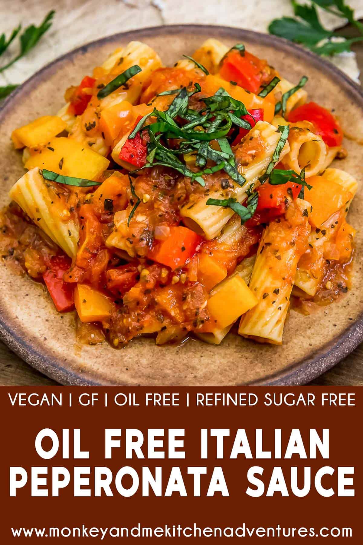 Oil Free Italian Peperonata Sauce with text description