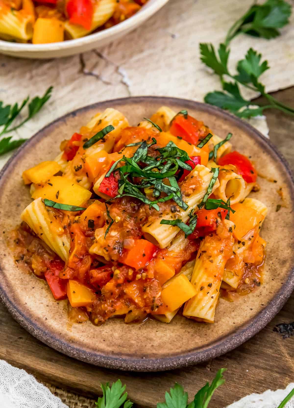 Pasta with Oil Free Italian Peperonata Sauce