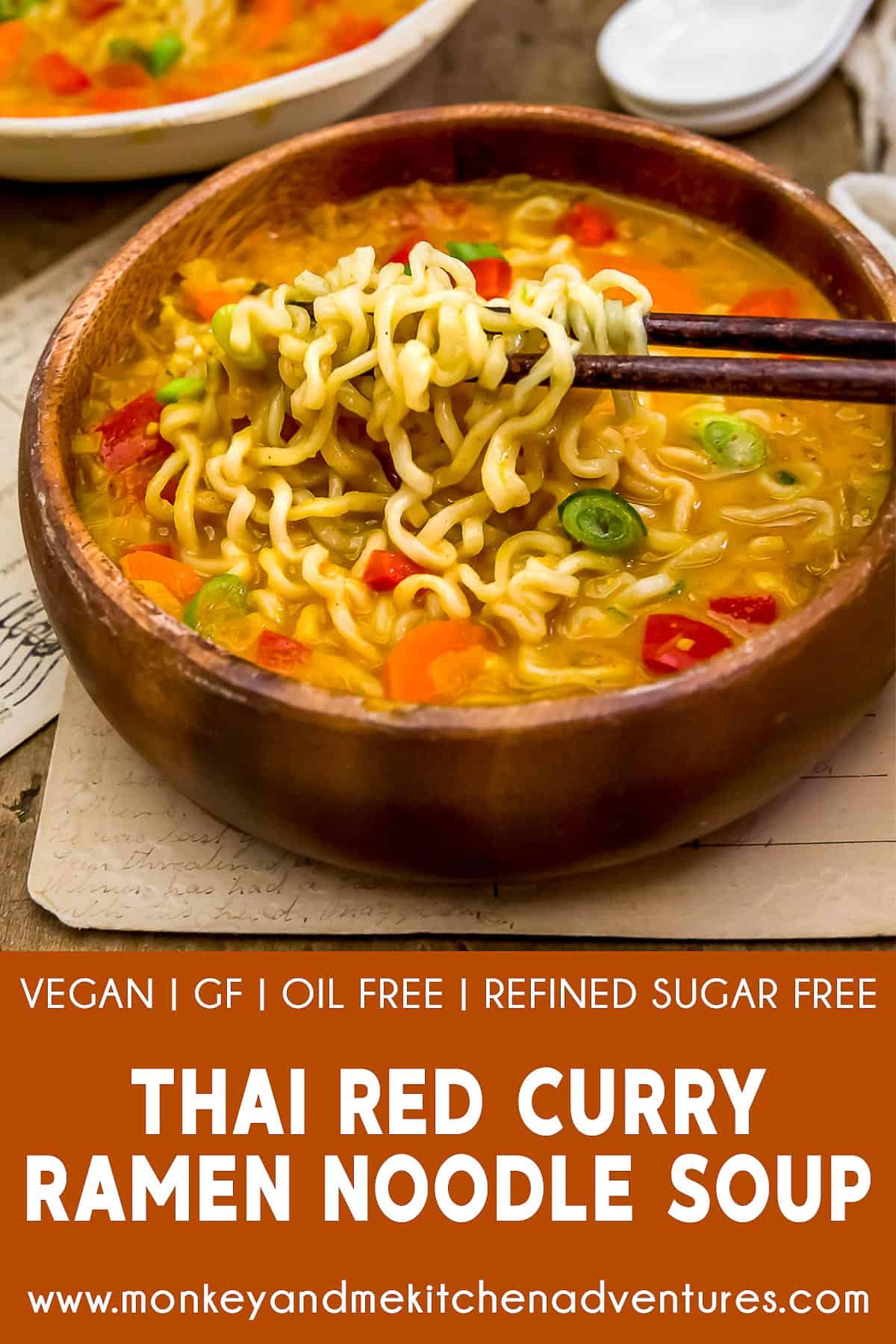 Thai Red Curry Ramen Noodle Soup with text description