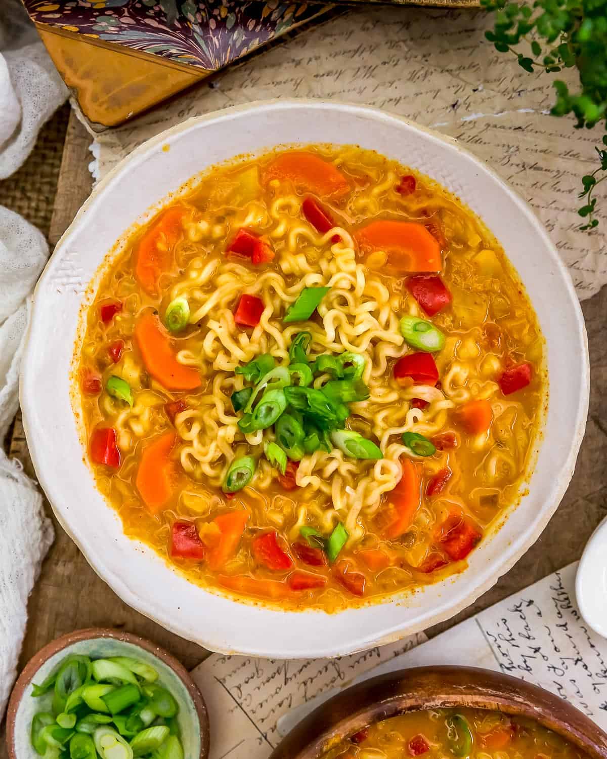 Bowl of Thai Red Curry Ramen Noodle Soup