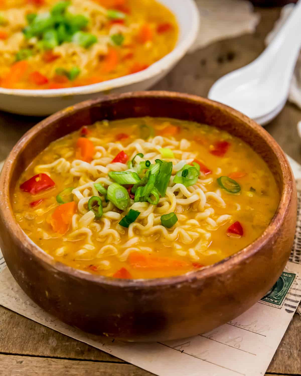 Served Thai Red Curry Ramen Noodle Soup