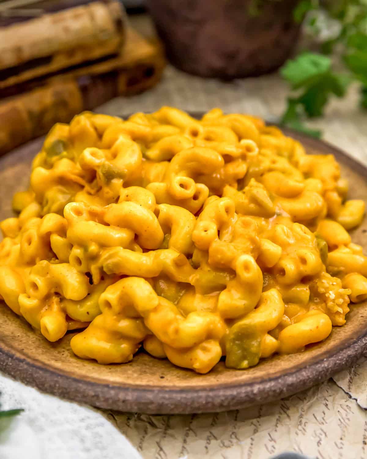 Close up of Vegan Nacho Mac and Cheese