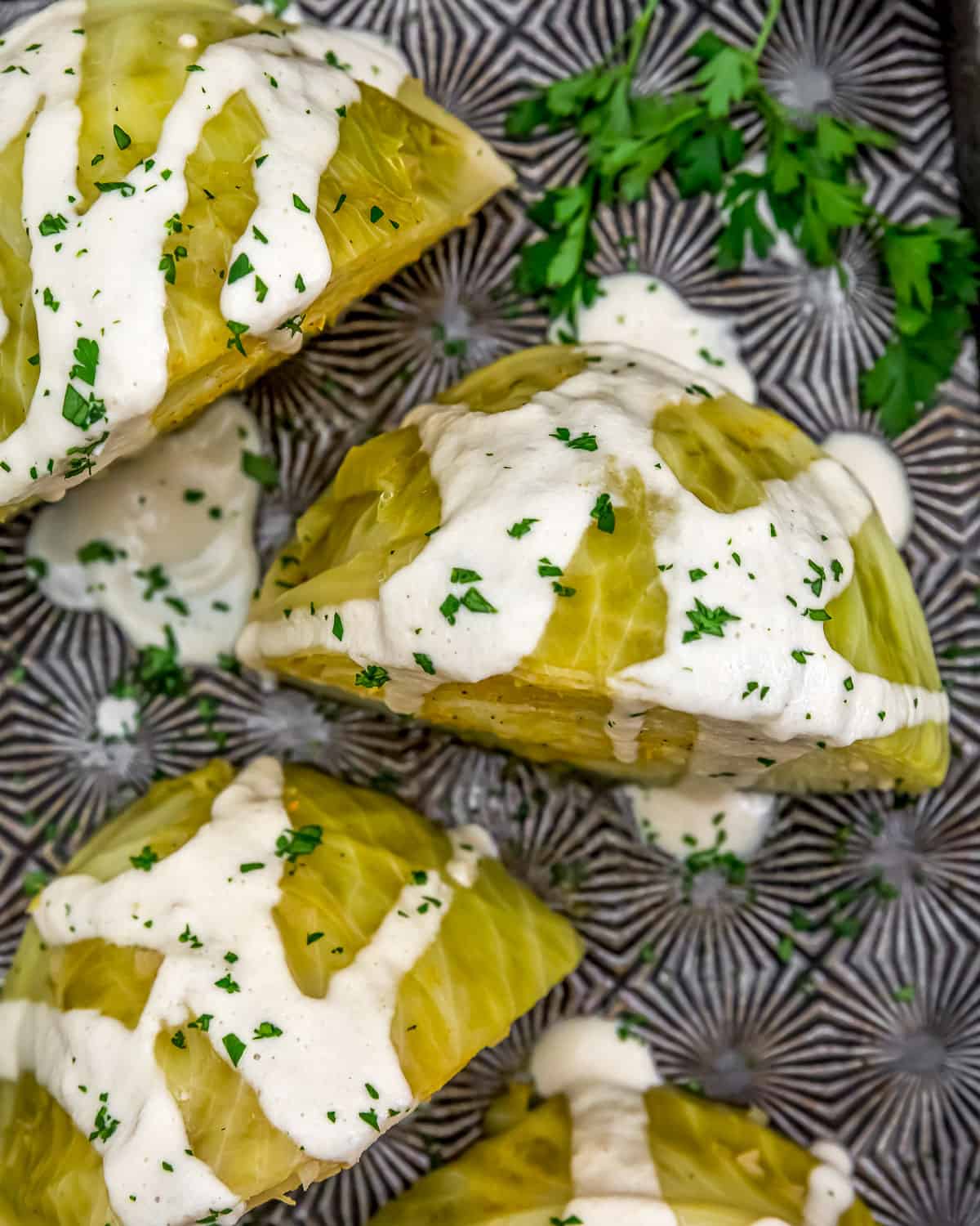 Instant Pot Cabbage Wedges with Horseradish Cream on baking sheet