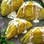 Close up of Instant Pot Cabbage Wedges with Horseradish Cream