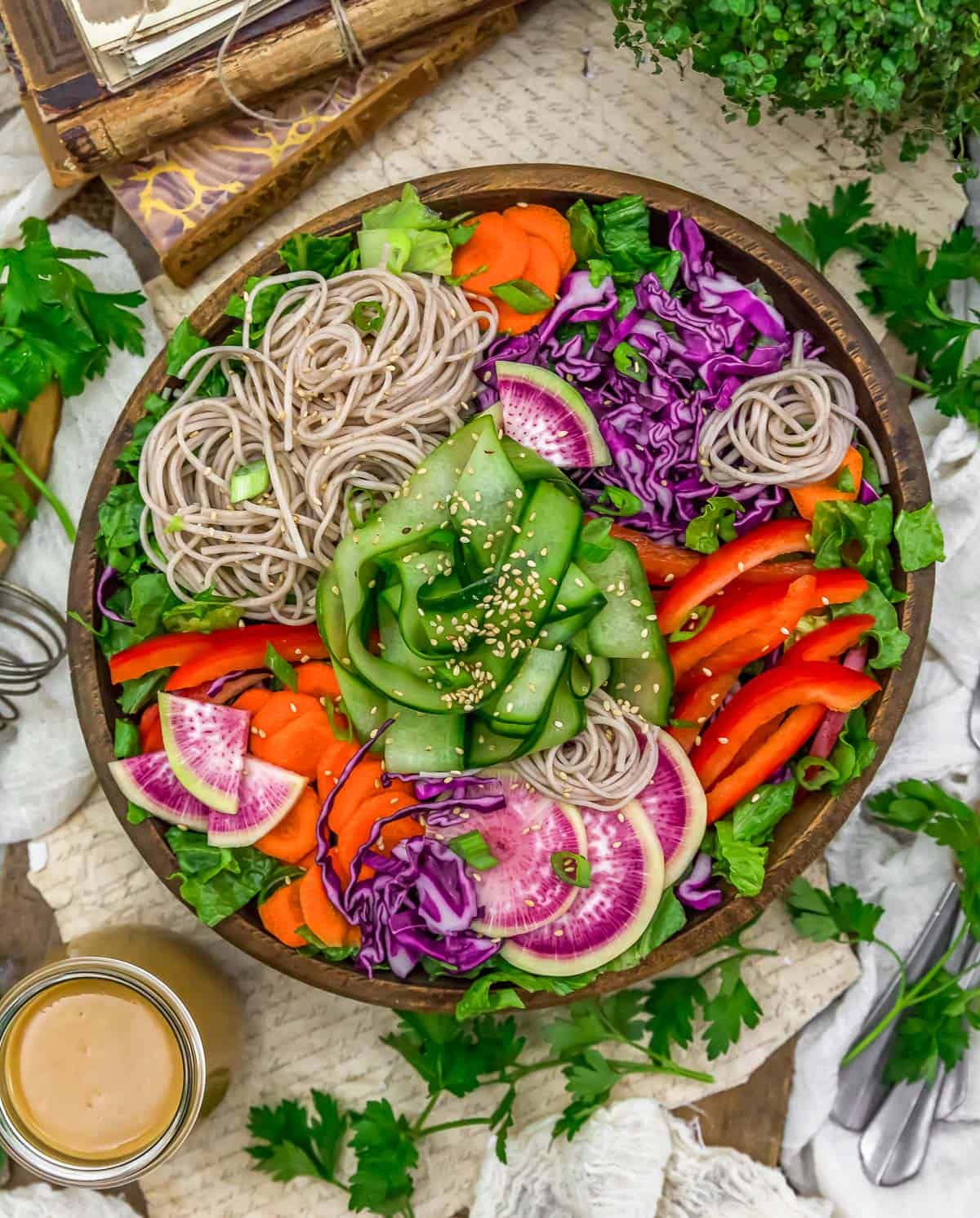 Salad with Oil Free Asian Hummus Dressing