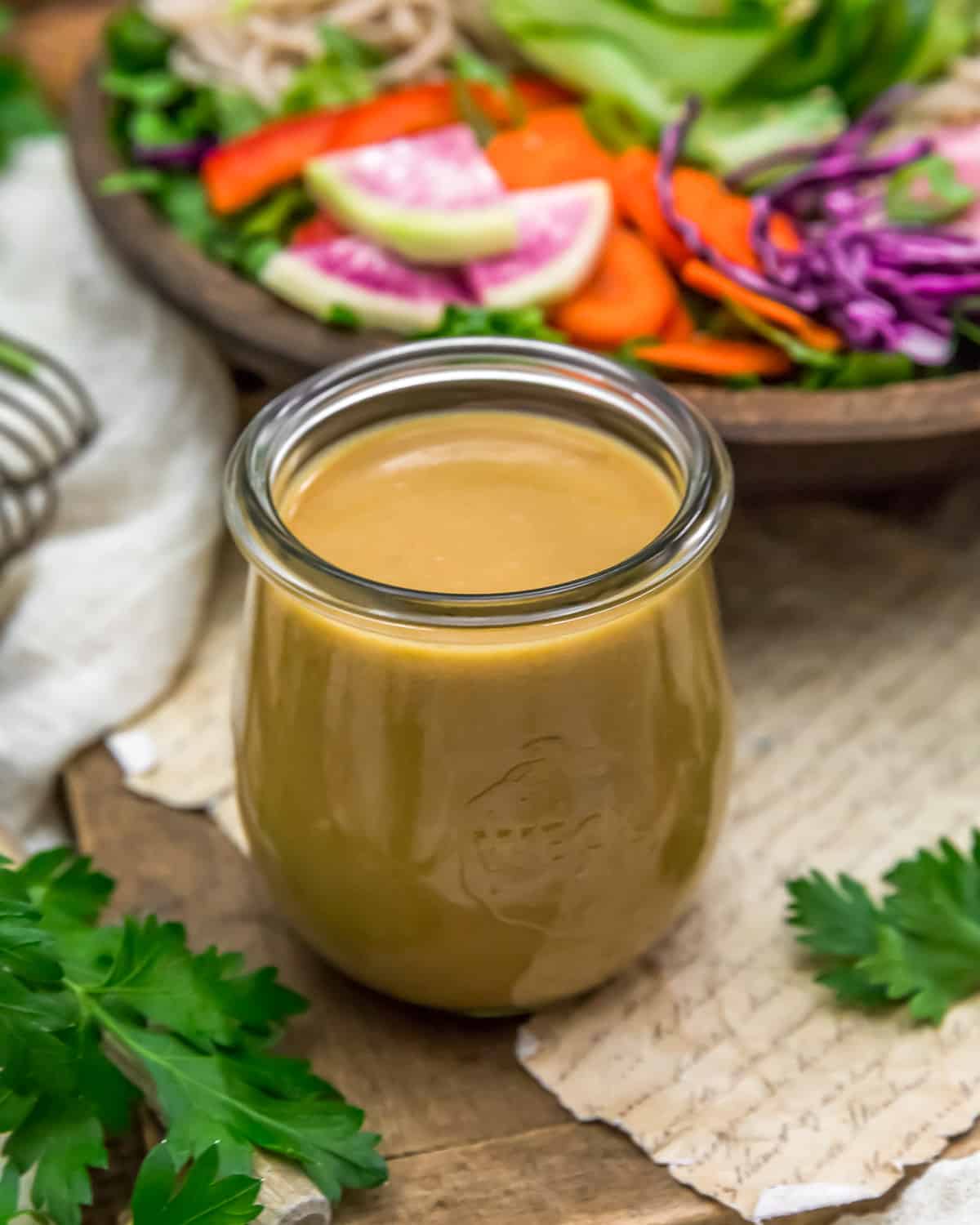 Close up of Oil Free Asian Hummus Dressing