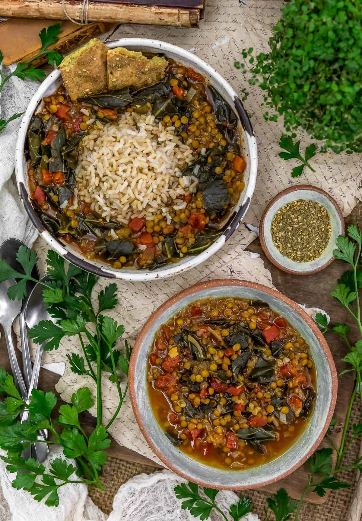 Tablescape Spiced Lentils and Collard Greens