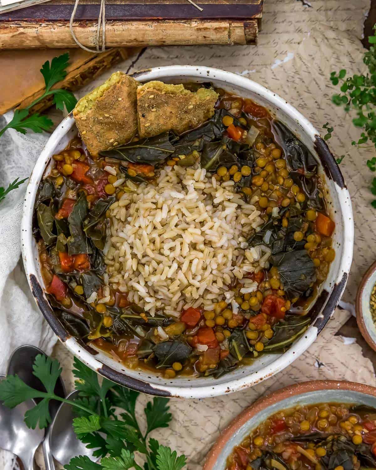 Spiced Lentils and Collard Greens in a bowl