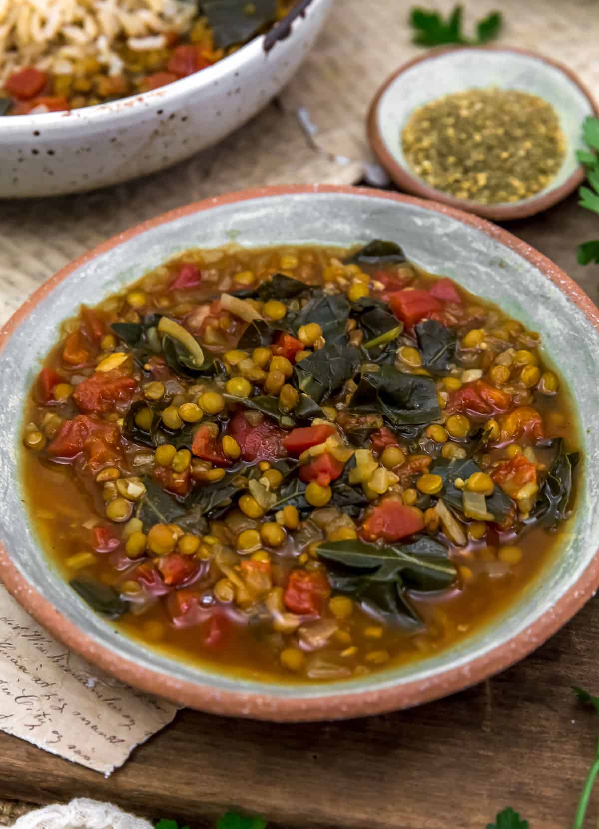 Bowl of Spiced Lentils and Collard Greens