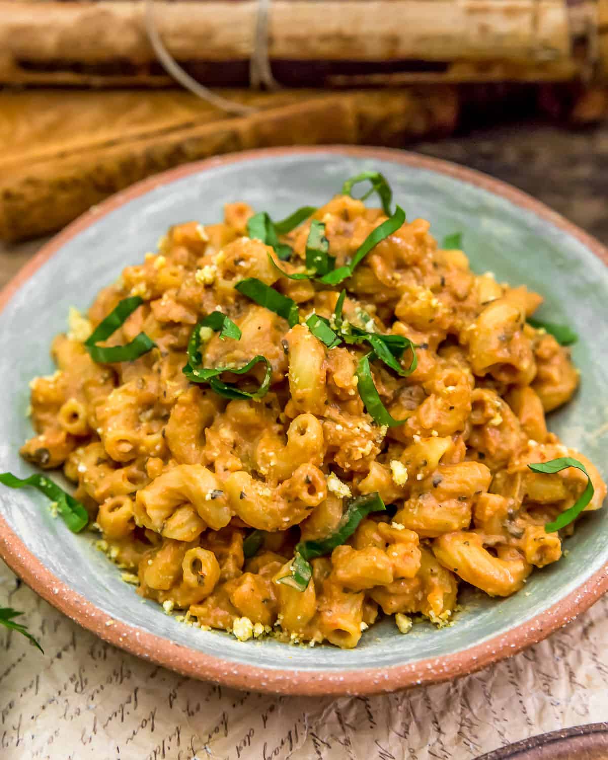 Bowl of Vegan Italian Tomato Mac and Cheese