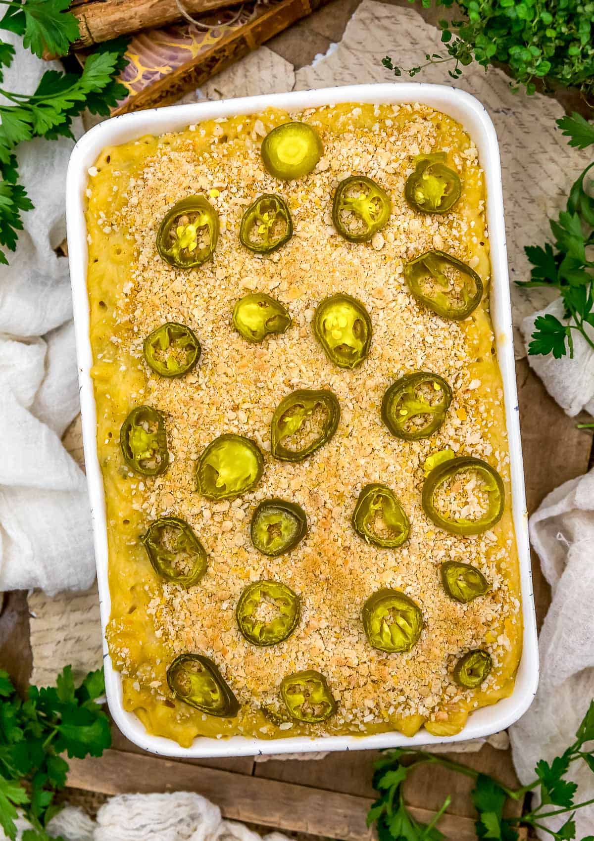 Pan of Vegan Jalapeño Popper Mac and Cheese