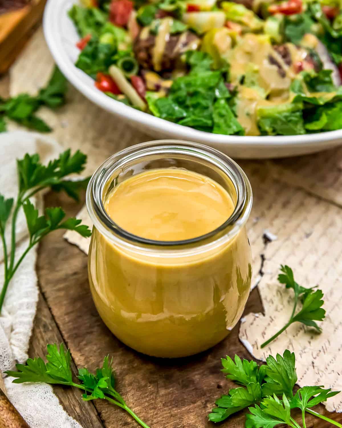 Oil Free Vegan Cheeseburger Salad Dressing with Salad