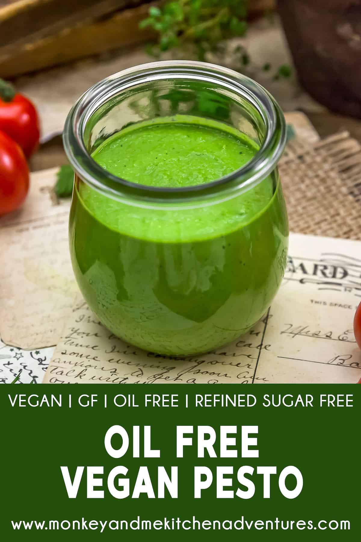 Oil Free Vegan Pesto with text description