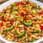 Close up of Easy Oil Free Salsa Pasta Salad