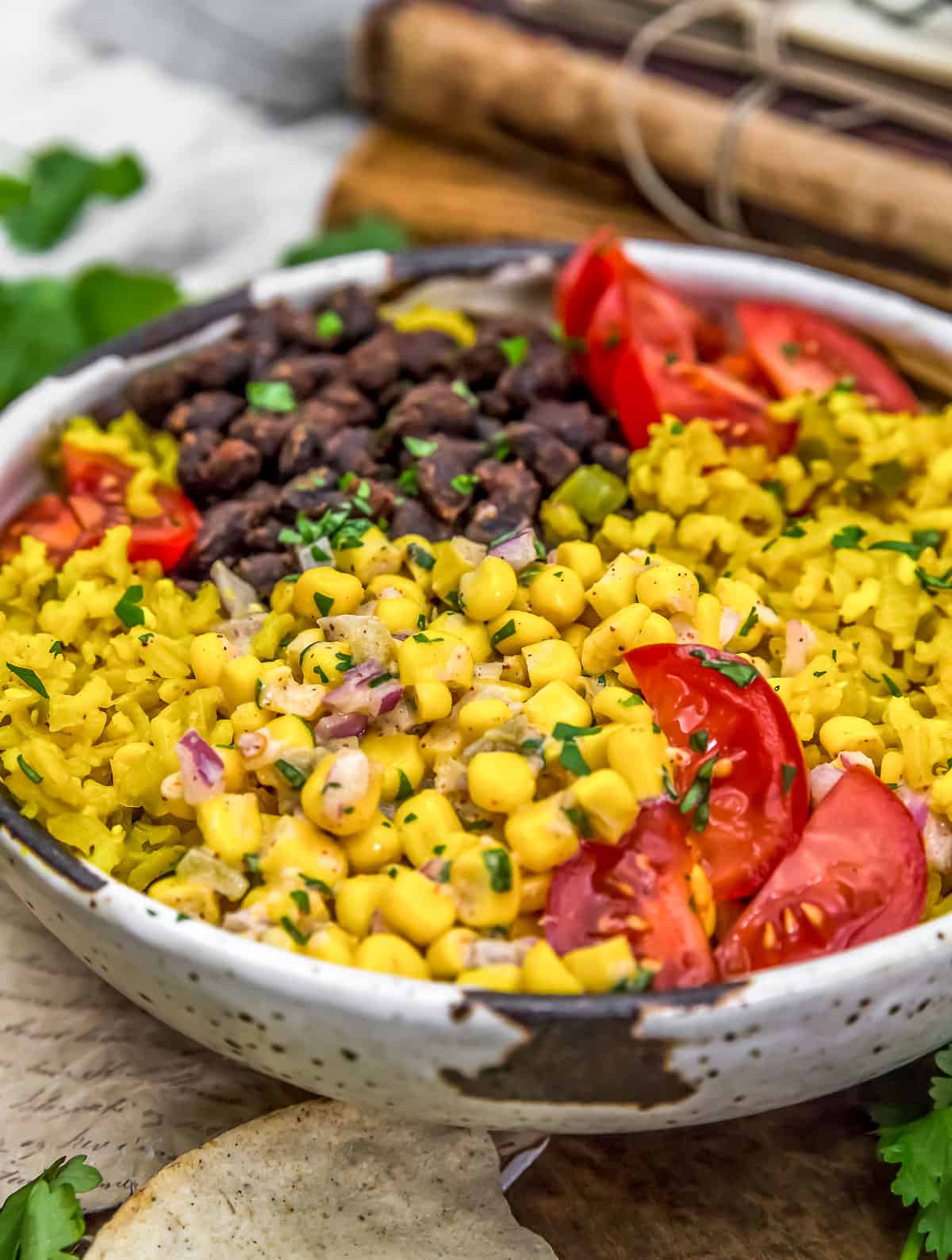 Oil Free Vegan Mexican Corn Dip in a veggie bowl