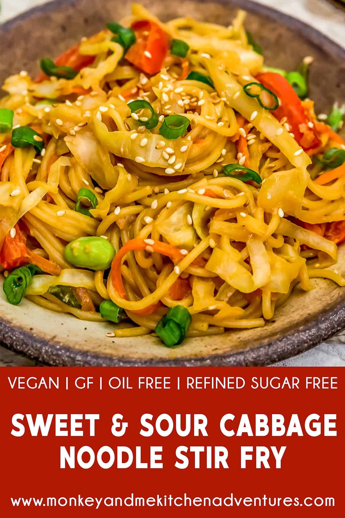 Sweet and Sour Cabbage Noodle Stir Fry with text description