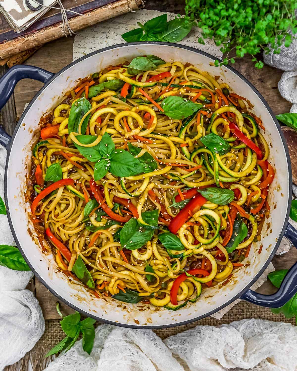 Tablescape of Chinese Five Spice Noodles and Zoodles