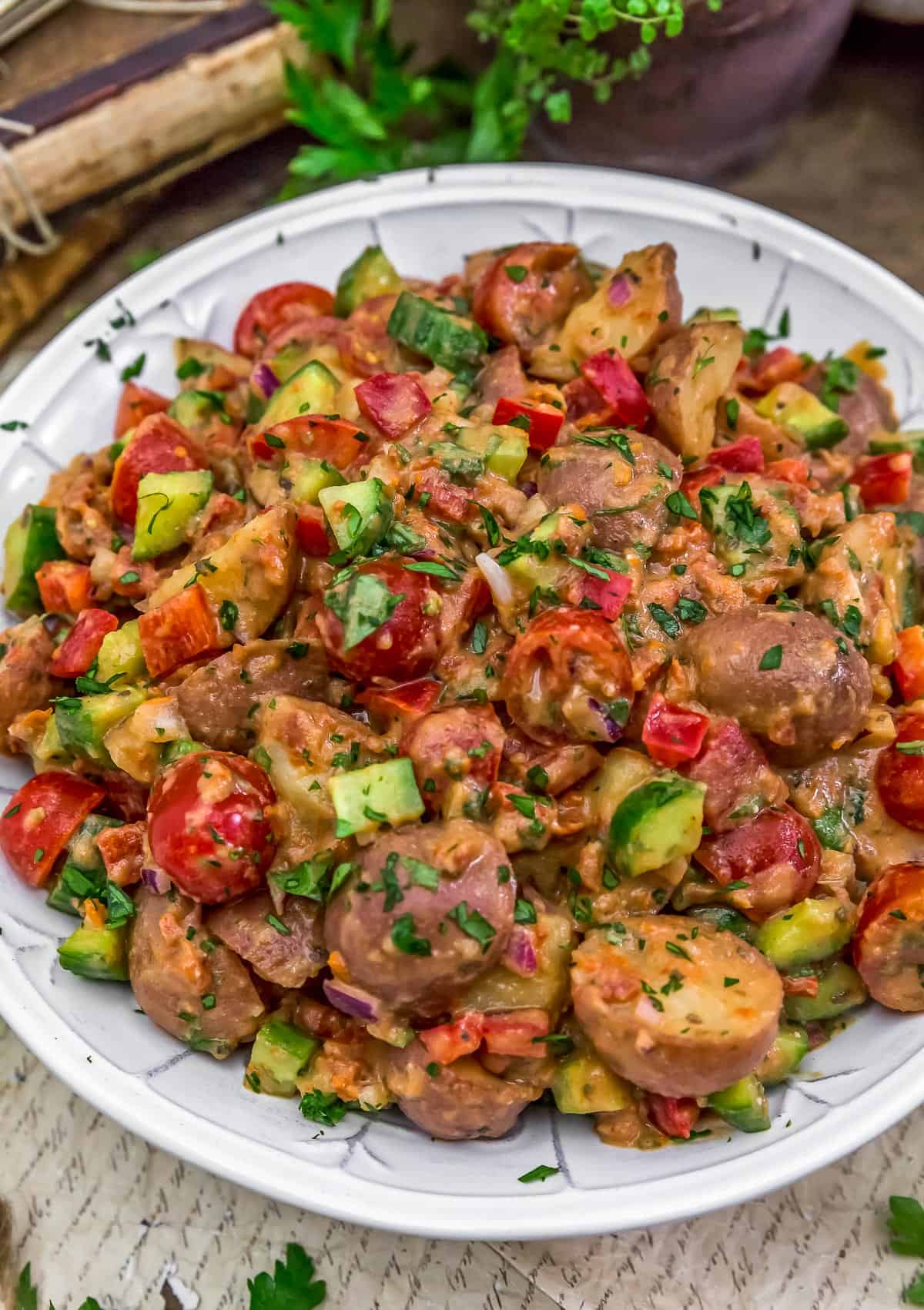 Close up of Garden Fresh Mediterranean Potato Salad