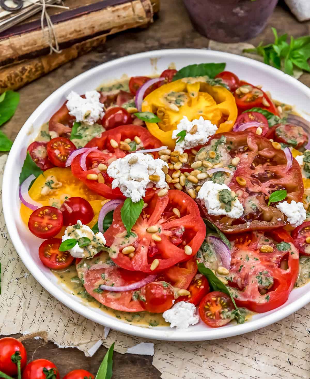 Oil Free Heirloom Tomato Salad - Monkey and Me Kitchen Adventures