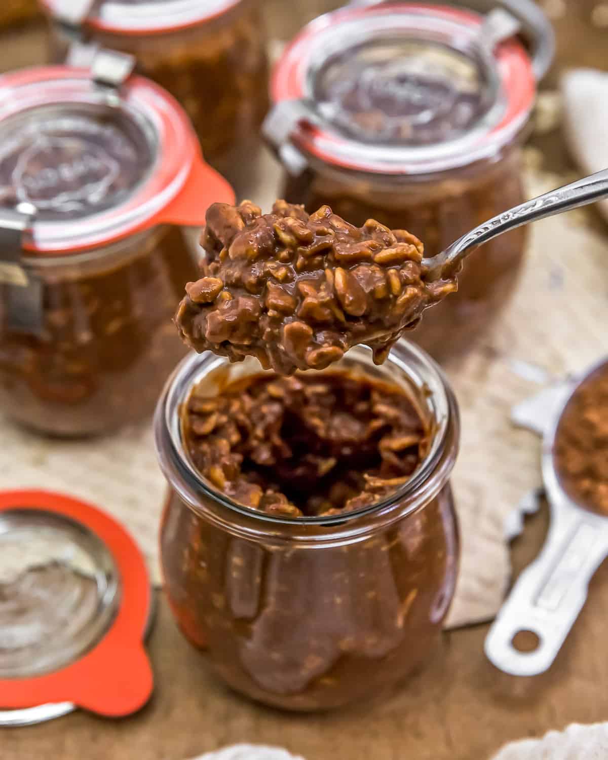 Spoon of Sugar Free Chocolate Overnight Oats