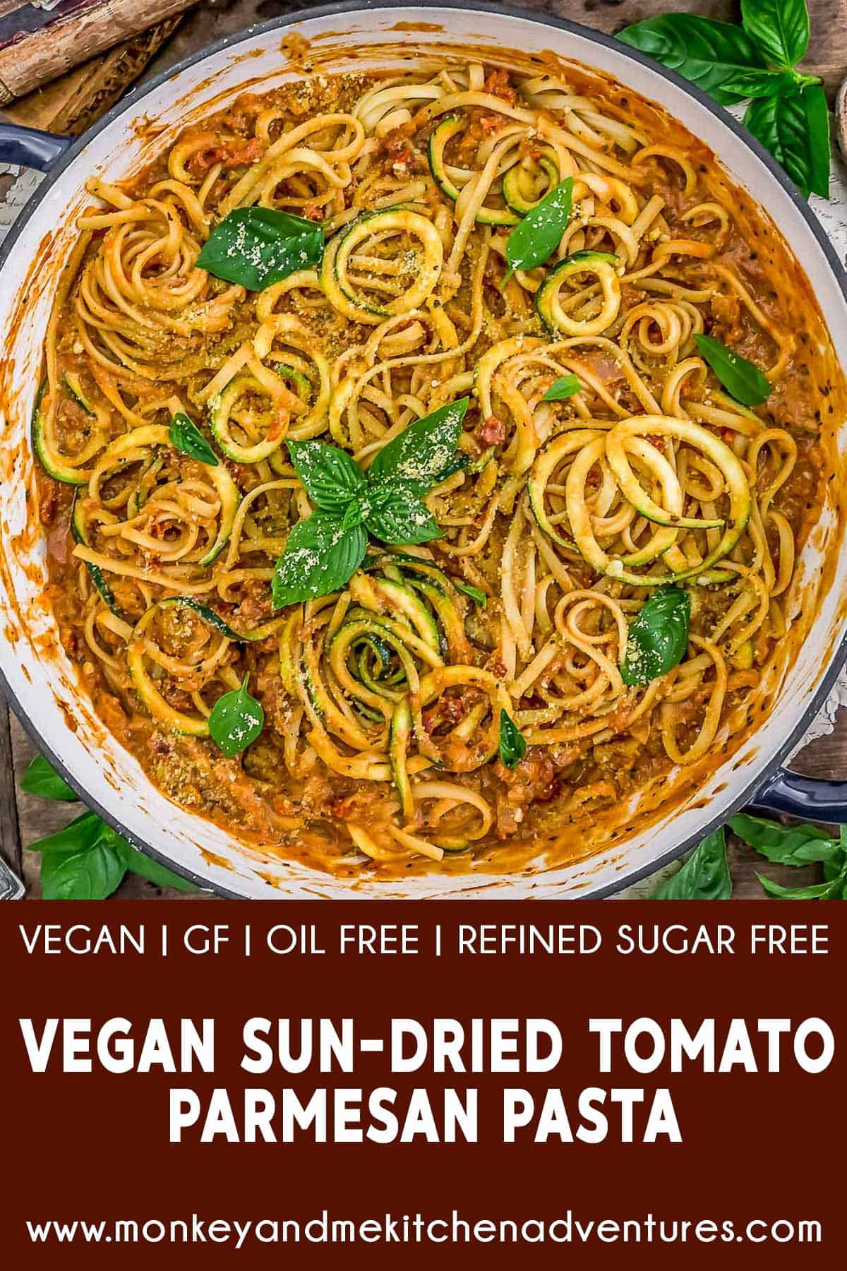 Vegan Sun-Dried Tomato Parmesan Pasta with Text Description