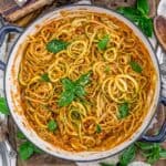 Tablescape of Vegan Sun-Dried Tomato Parmesan Pasta